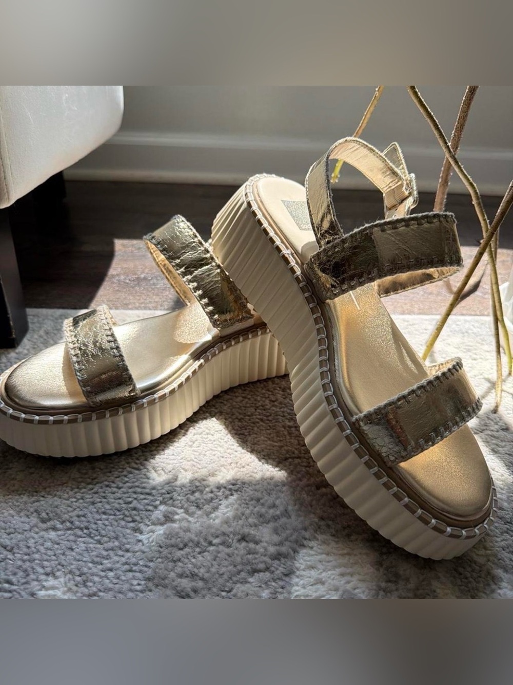 Dolce Vita Gold Textured Platform Sandals